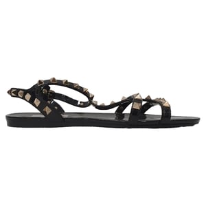 Valentino Garavani Rockstud T-Strap Platte Sandalen in Zwart Rubber
