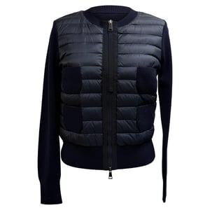 Moncler Padded Zip-Up Cardigan in Navy Blue Polyamide