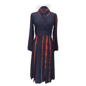 Burberry Snakeskin-Print Trimmed Midi Dress in Navy Blue Silk