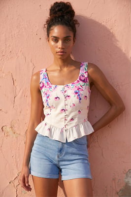 Floral Button Up Front Blouse
