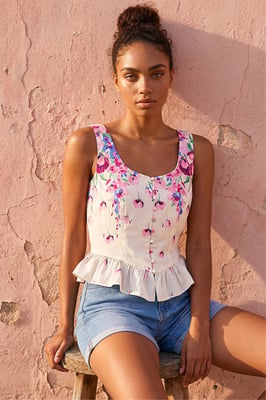Floral Button Up Front Blouse