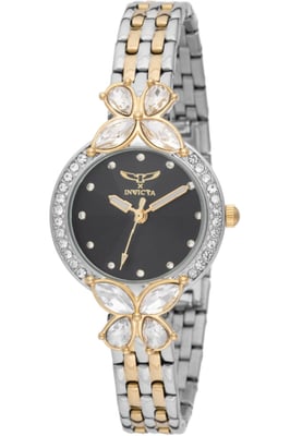 Invicta Wildflower 69096 Dameshorloge - Quartz Uurwerk - Metaal met Zwarte Wijzerplaat - 30 mm