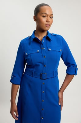 Plus Size Tailored Belted Midi Shirt Dress