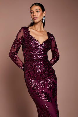 Long Sleeve Floral Sequin Maxi Dress