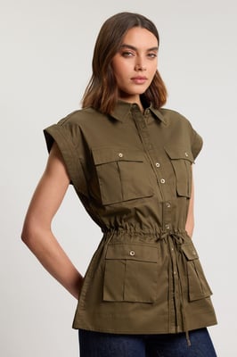 Cotton Sateen With Lace Trim Pocket Detail Jacket