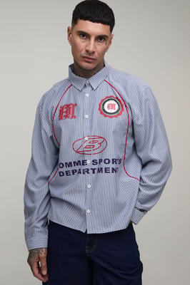 Tall Oversized Boxy Curve Piping Sport Shirt