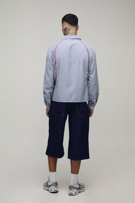 Tall Oversized Boxy Curve Piping Sport Shirt