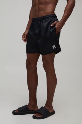 Relaxed fit Satin Boxer Style Embroidered Short