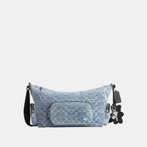 Finn Crossbody Bag With Pockets In Loved Signature Denim With Charms