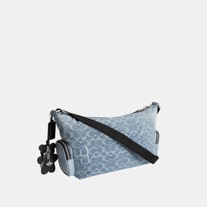 Finn Crossbody Bag With Pockets In Loved Signature Denim With Charms