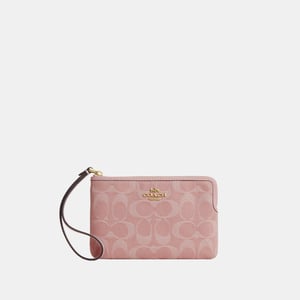 Corner Zip Wristlet In Signature Denim