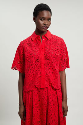 Cotton Broderie Short Sleeve Blouse