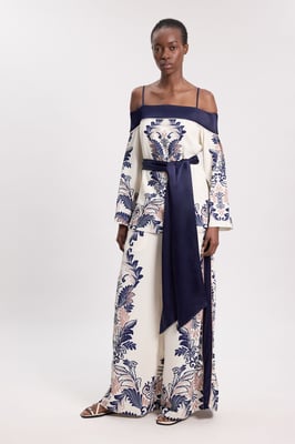 Scarf Print Belted Woven Bardot Top
