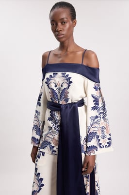 Scarf Print Belted Woven Bardot Top