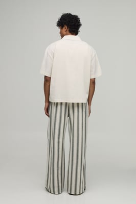 Wide Leg Stripe Linen Look Trouser