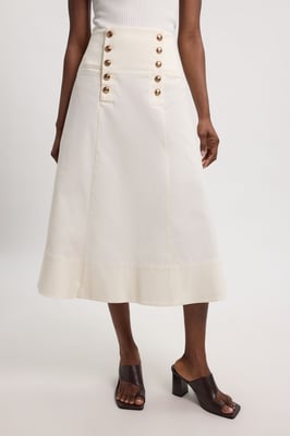 Cotton Tailored Button Detail Midi Skirt