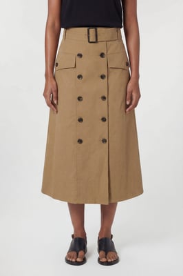 Tailored Cotton Trench Button Front Pleated Skirt