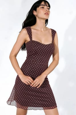 Polka Dots Mini Tulle Jurk met Hart Kraag