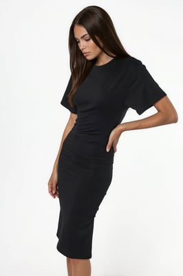 Korte Mouw Mini T-Shirt Jurk met Drapé