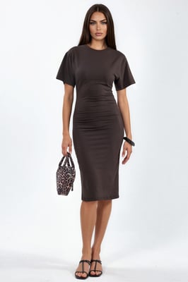 Crew Neck Mini T-shirt Jurk met Drapé