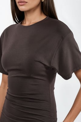 Crew Neck Mini T-shirt Jurk met Drapé