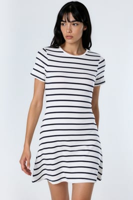 Gestreepte Mini T-Shirt Jurk met Ronde Hals