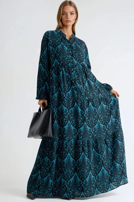 Comfort Fit Patterned Maxi Dress with V-Neck