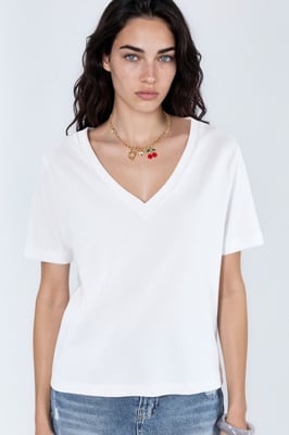 V-hals Effen Regular Fit Katoenen T-shirt