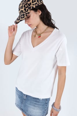 V-hals Effen Regular Fit Katoenen T-shirt