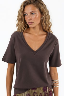 V-hals Effen Regular Fit Katoenen T-shirt