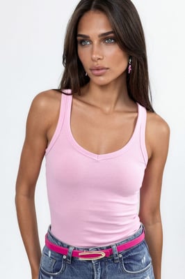 V-hals Geribbelde Tanktop