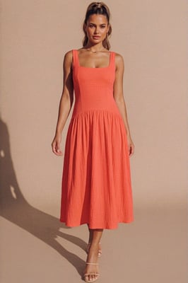 Square Neck Drop Waist Midaxi Dress - Valentino
