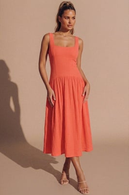 Square Neck Drop Waist Midaxi Dress - Valentino