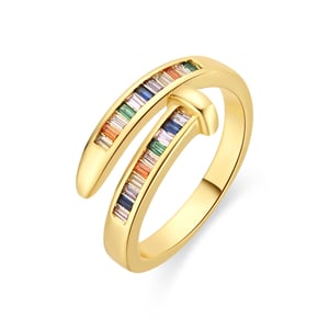Luxenter ring in metaallegering en multicolor zirkonia, afgewerkt in 18k geelgoud - Hagor