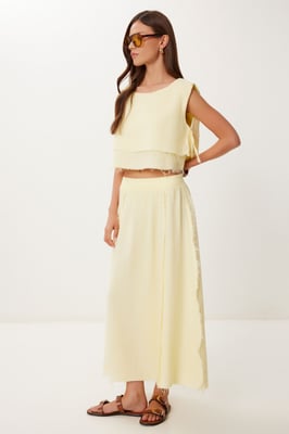 Katoenen Mouwloze Blouse en Wijde Rok Set