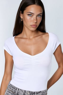 V-hals Korte Mouwen Drapé Blouse