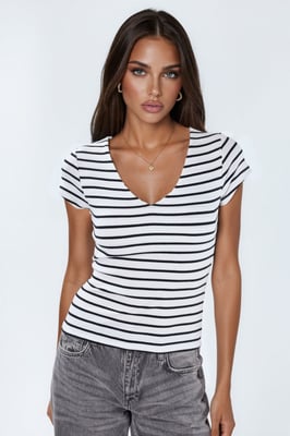 V-hals Gestreepte Katoenmix Blouse