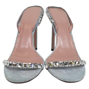 Gucci Crystal-Embellished Slingback Sandal Heels in Blue Suede