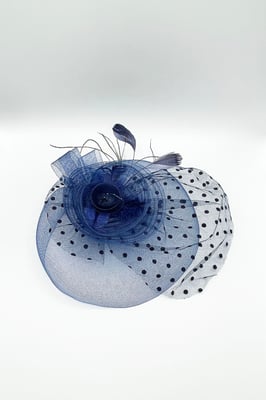 Feather & Polka Veil Fascinator in Navy