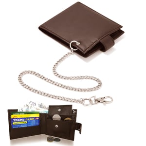 Men’s Genuine Leather RFID Biker Wallet with Chain, Coin Pocket & Card Slots in Brown