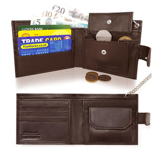 Men’s Genuine Leather RFID Biker Wallet with Chain, Coin Pocket & Card Slots in Brown