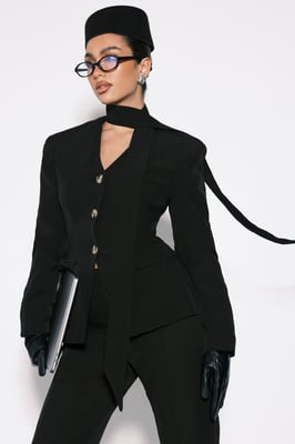Scarf Detail Cinched Blazer