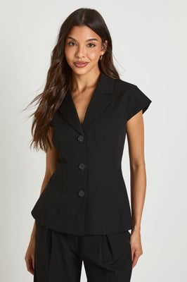 Cinched Cap Sleeve Fitted Blazer