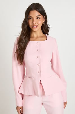 Scoop Neckline Cinched Barrel Sleeve Blazer