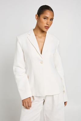 Linen Look Cinched Waist Blazer