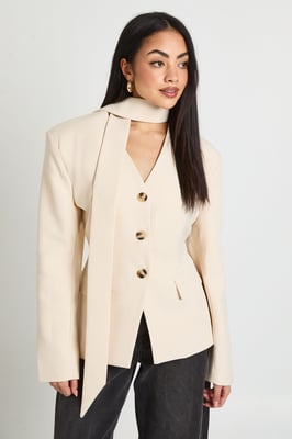 Scarf Detail Cinched Blazer