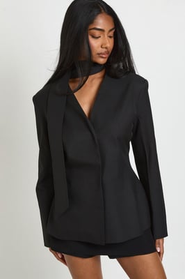 Scarf Detail Open Front Blazer