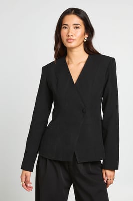 Collarless V Neck Wrap Blazer
