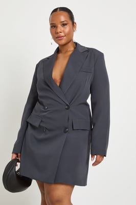 Plus Woven Shoulder Pad Blazer Dress