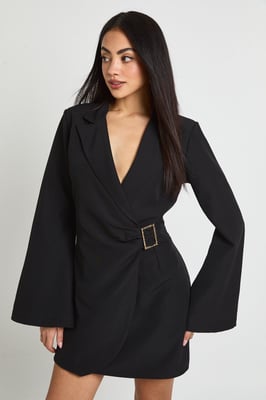 Buckle Detail Flared Sleeve Blazer Dress